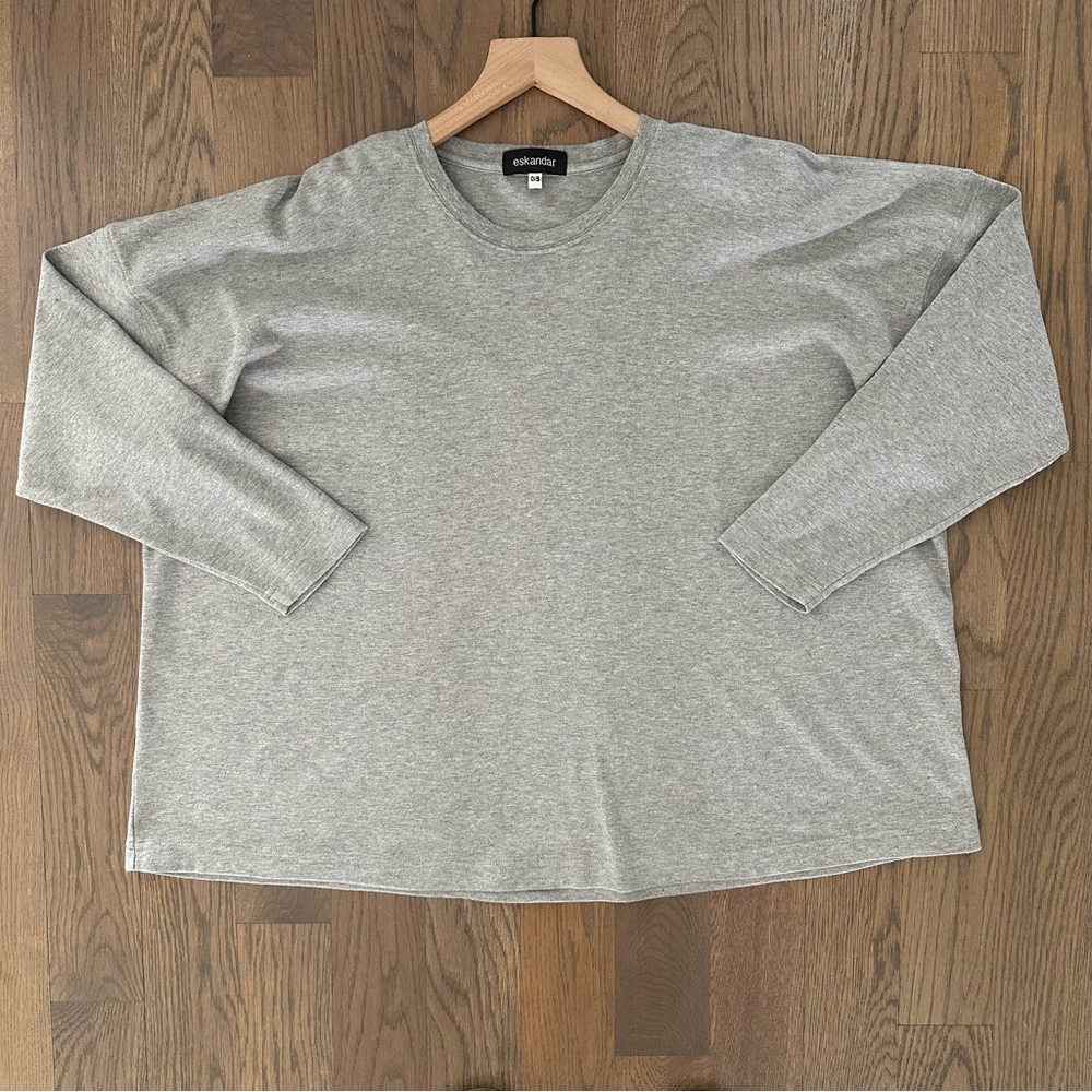 Eskandar Round Neck Pima Cotton Jersey Boxy Fit Knit Top Heather Grey O/S